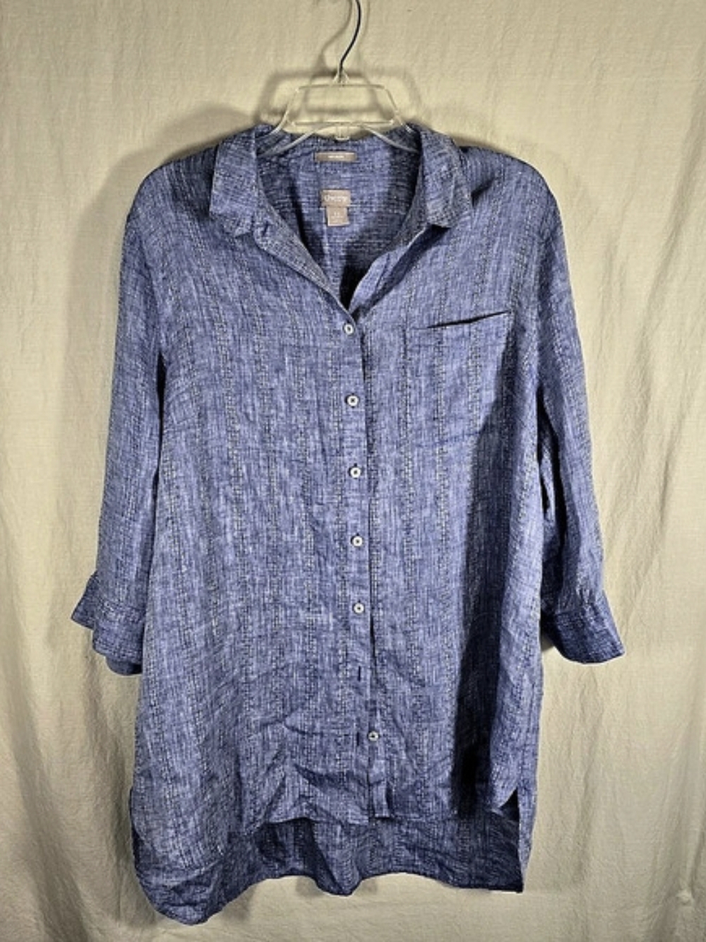 Chico’s No Iron 100% Linen Blue Tunic Shirt 3.5 16/18